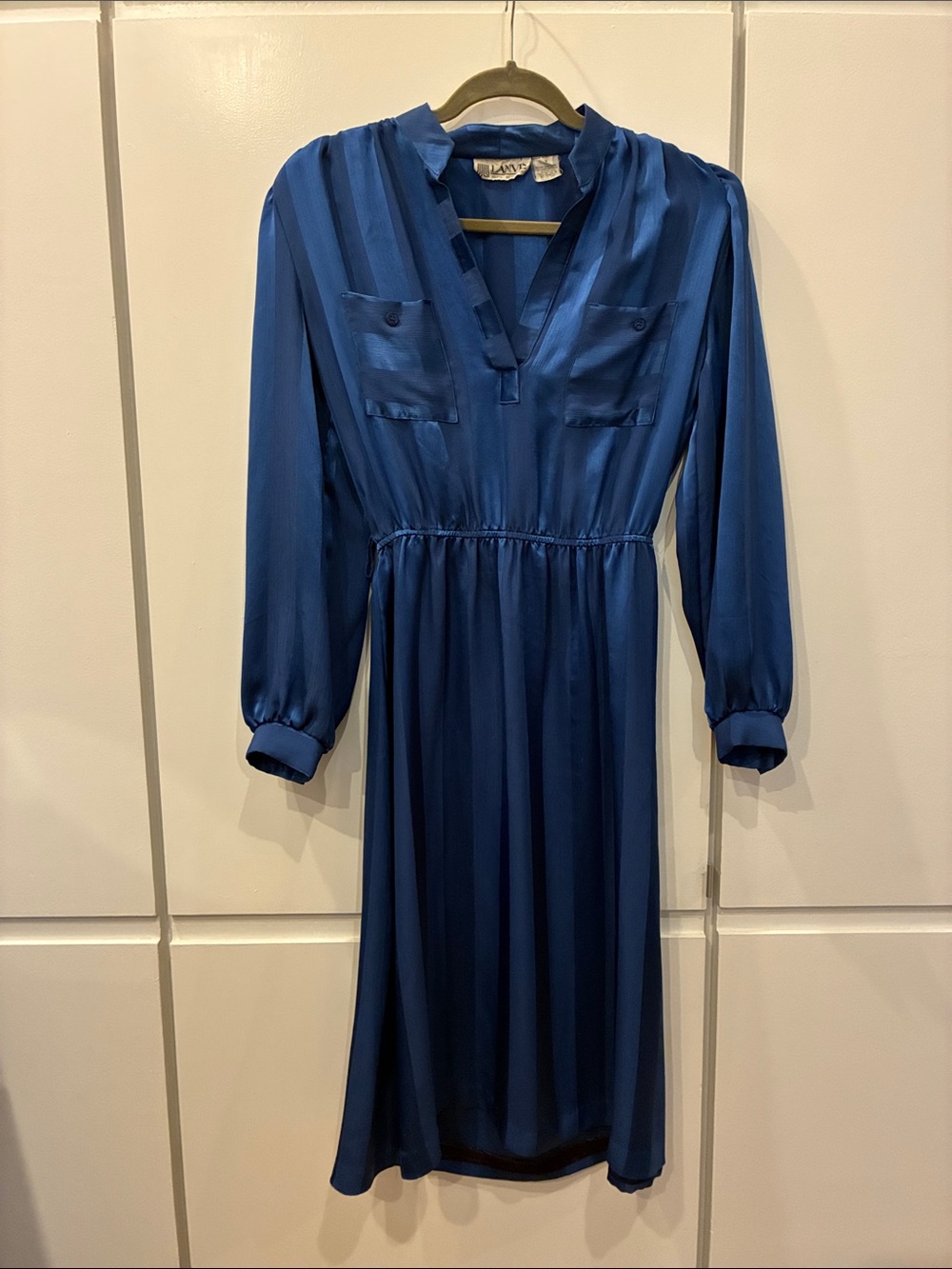 Vintage 70s Lanvin Long Sleeve Satin Midi Dress
